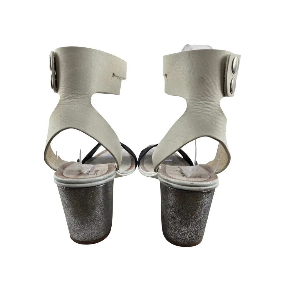 Pedro Garcia Xola Sandals White Leather Black‎ Suede Silver Block Heel Size 37 7